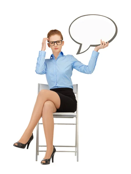 Mujer de negocios pensativa con burbuja de texto en blanco — Foto de Stock