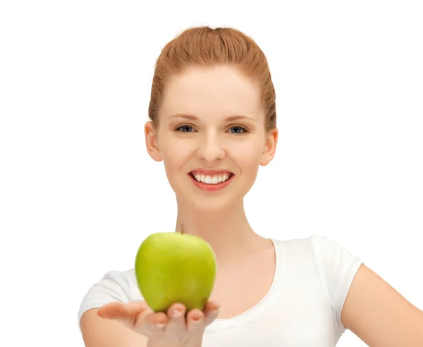 Menina adolescente com maçã verde — Fotografia de Stock