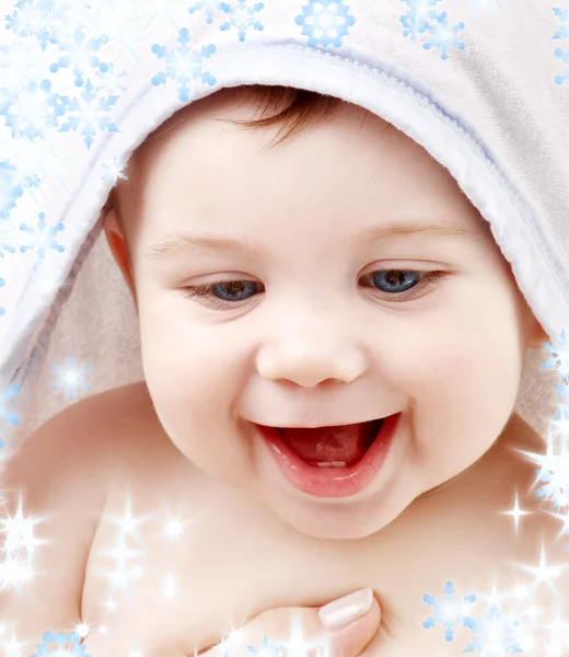 Bebek kafa terry kapüşonlu elbise ile — Stok fotoğraf