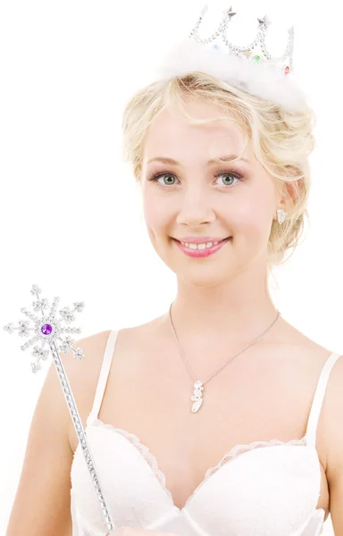 Lovely fairy in crown with magic wand — Stock Photo, Image