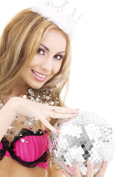 Linda fada na coroa com bola de discoteca — Fotografia de Stock