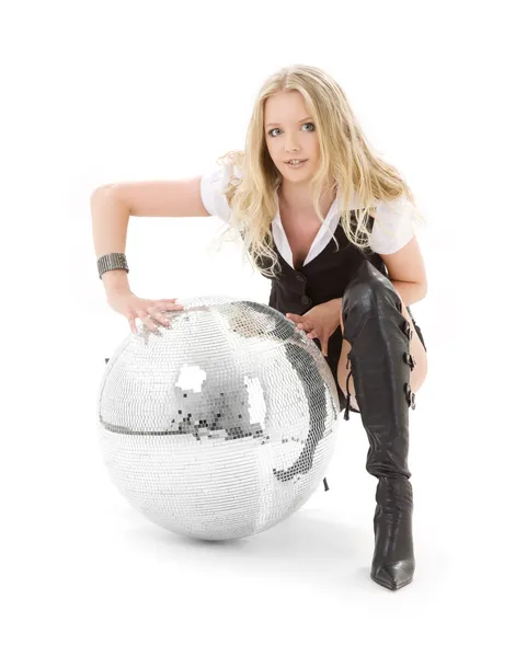 Go-go dancer in high boots with disco ball — Stock Photo, Image