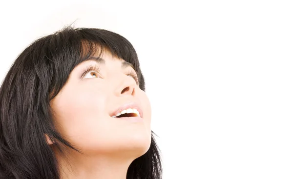 Happy woman looking up — Stock Photo, Image