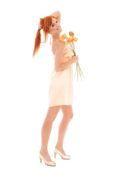 Redhead with flowers — Stock Photo, Image