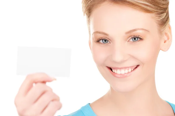 Happy girl with business card Royalty Free Stock Images