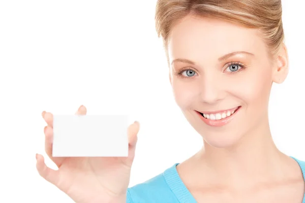 Happy girl with business card Stock Photo