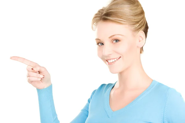 Femme pointant son doigt Image En Vente