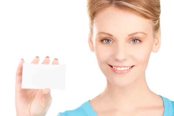 Happy girl with business card Stock Photo