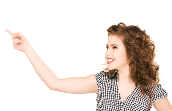 Woman wijzend haar vinger Rechtenvrije Stockfoto's