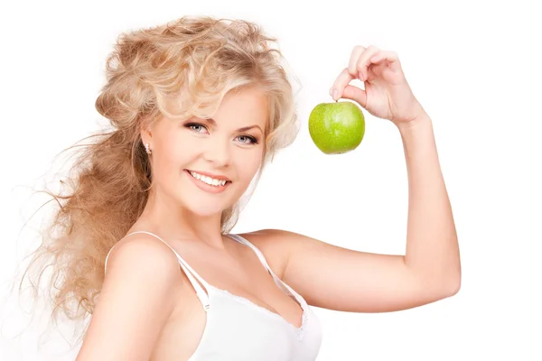 Jonge mooie vrouw met groene apple Rechtenvrije Stockfoto's