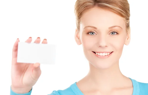 Happy girl with business card Stock Image