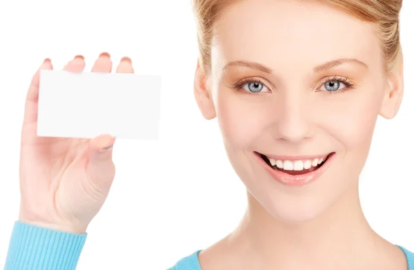 Happy girl with business card Royalty Free Stock Images