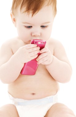 Baby with cell phone clipart