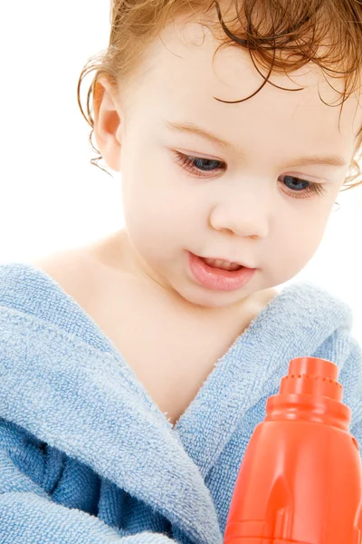 Bebé niño con secador de pelo de juguete — Foto de Stock