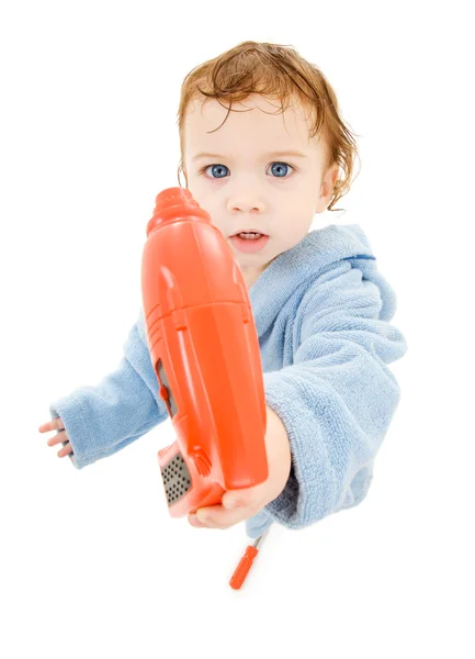 Baby boy with toy drill — Stock Photo, Image