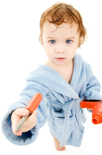 Bébé garçon avec des outils jouets — Photo