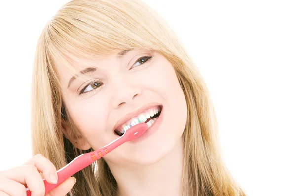 Chica feliz con cepillo de dientes — Foto de Stock