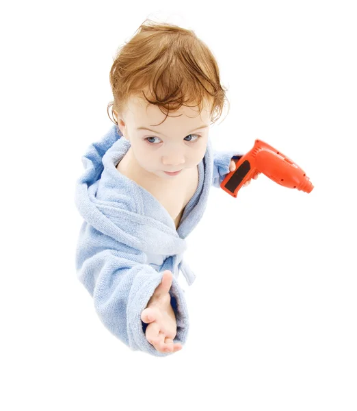Дитячий хлопчик з іграшковим дрилем — стокове фото