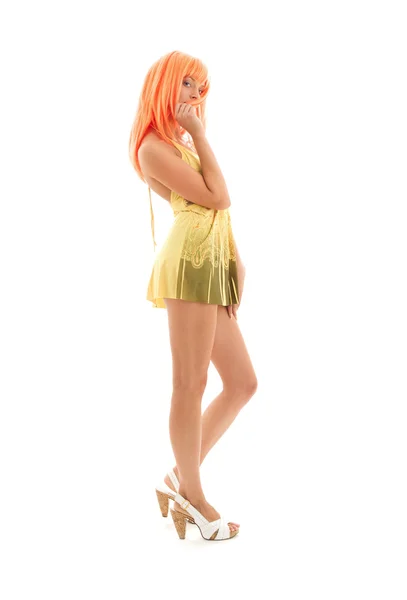 Szép lány narancssárga hajjal — Stock Fotó