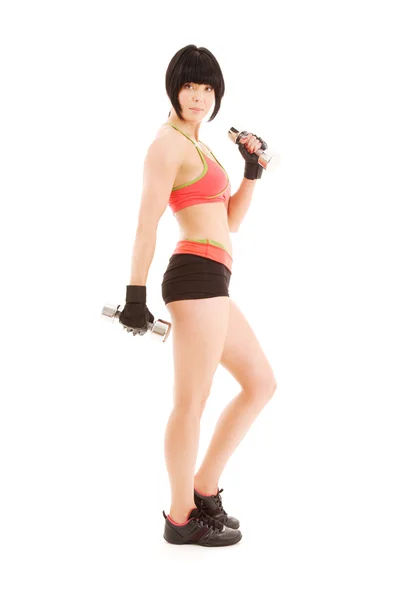 Svalová fitness instruktor s činkami — Stock fotografie