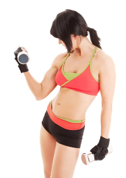 Muscle fitness instruktör med hantlar — Stockfoto