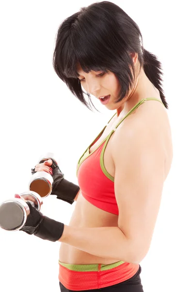 Kas fitness eğitmeni dumbbells ile — Stok fotoğraf
