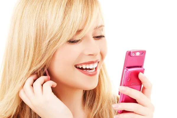 Ευτυχισμένος κορίτσι έφηβη με κινητό τηλέφωνο — Φωτογραφία Αρχείου