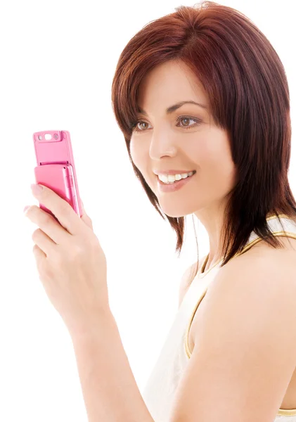 Mujer feliz con teléfono celular —  Fotos de Stock