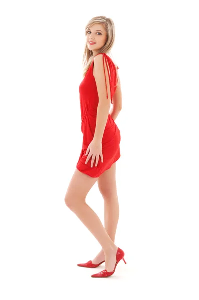 Piękna dziewczyna w czerwonej sukience — Zdjęcie stockowe