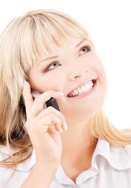 Happy woman with cell phonev — Stock Photo, Image