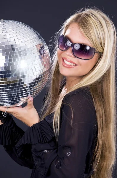 Party girl with disco ball — Stock Photo, Image