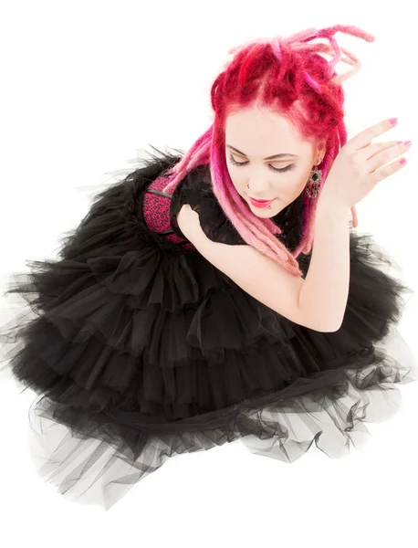 Dançando menina de cabelo rosa — Fotografia de Stock