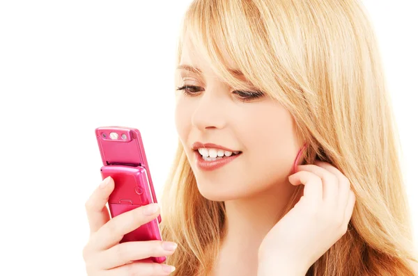 Boldog tinédzser lány mobiltelefon — Stock Fotó