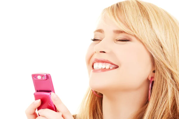 Joyeux adolescent fille avec téléphone portable — Photo