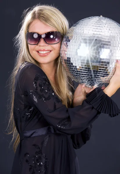 Party girl with disco ball — Stock Photo, Image