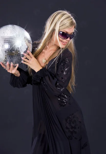 Festa menina com bola de discoteca — Fotografia de Stock