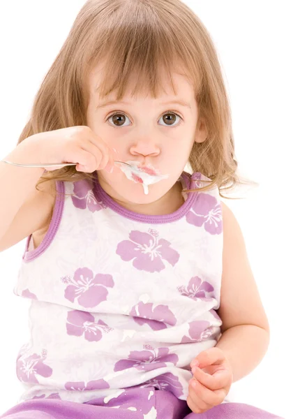 Κοριτσάκι με γιαούρτι — Φωτογραφία Αρχείου