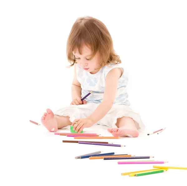 Little girl with color pencils — Stock Photo, Image