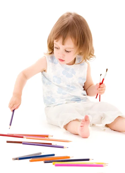 Κοριτσάκι με μολύβια χρώματος — Φωτογραφία Αρχείου