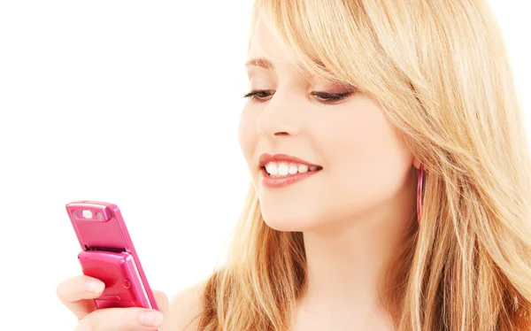 Menina adolescente feliz com telefone celular — Fotografia de Stock