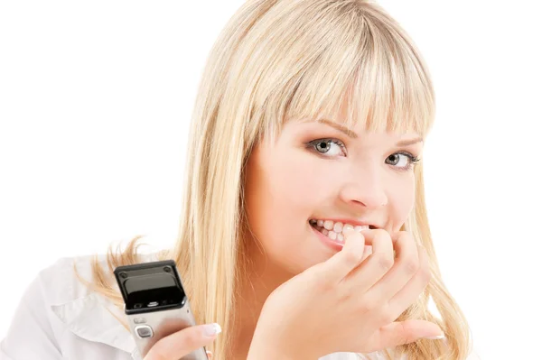 Happy woman with cell phonevv — Stock Photo, Image