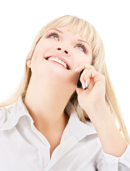 Happy woman with cell phone Royalty Free Stock Images