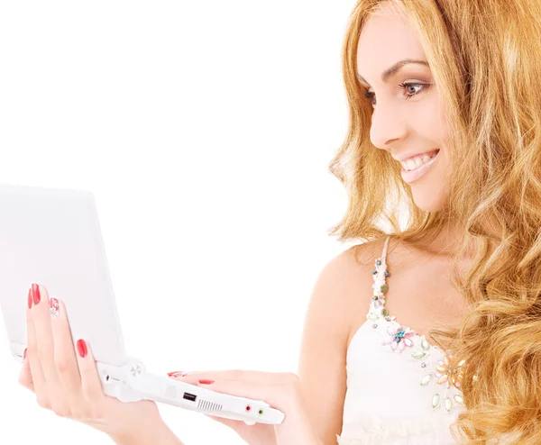 Happy woman with laptop computer Stock Picture