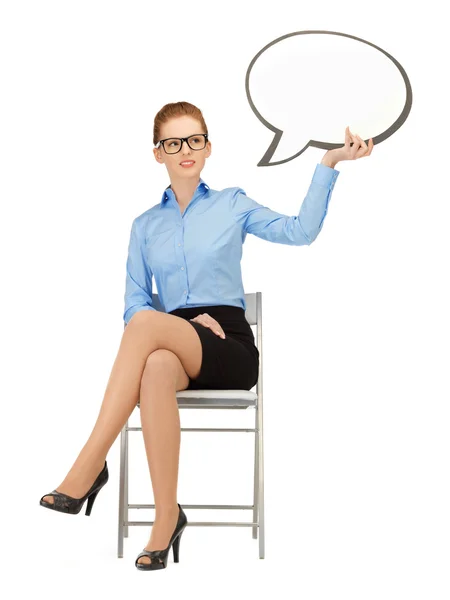 Mujer de negocios pensativa con burbuja de texto en blanco — Foto de Stock