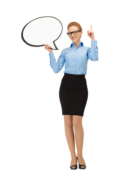 Donna d'affari sorridente con bolla di testo vuota — Foto Stock