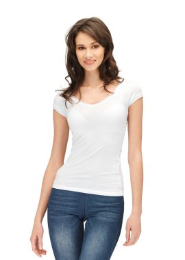 Smiling teenage girl in blank white t-shirt clipart