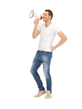 Handsome man with megaphone clipart