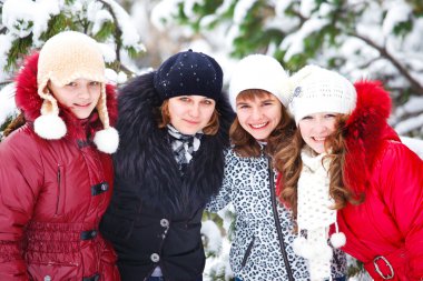 Friends in a winter park clipart