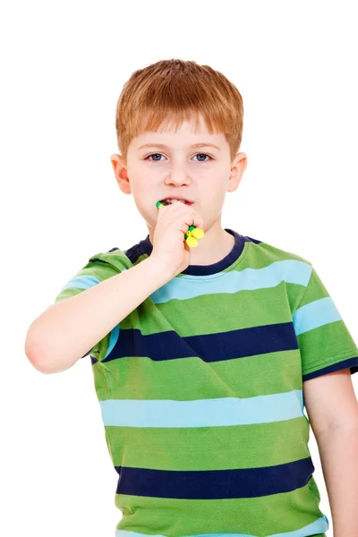 Chłopiec szczotkowanie zębów — Zdjęcie stockowe