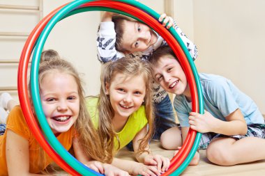Children with hula hoops clipart